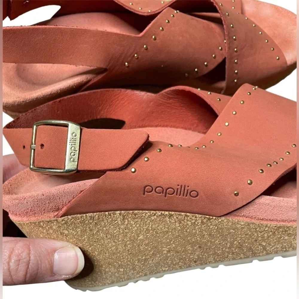 Birkenstock Papillio Samira Rivets Sandal Size 38 / US 7 Wedge Heel Earth Red